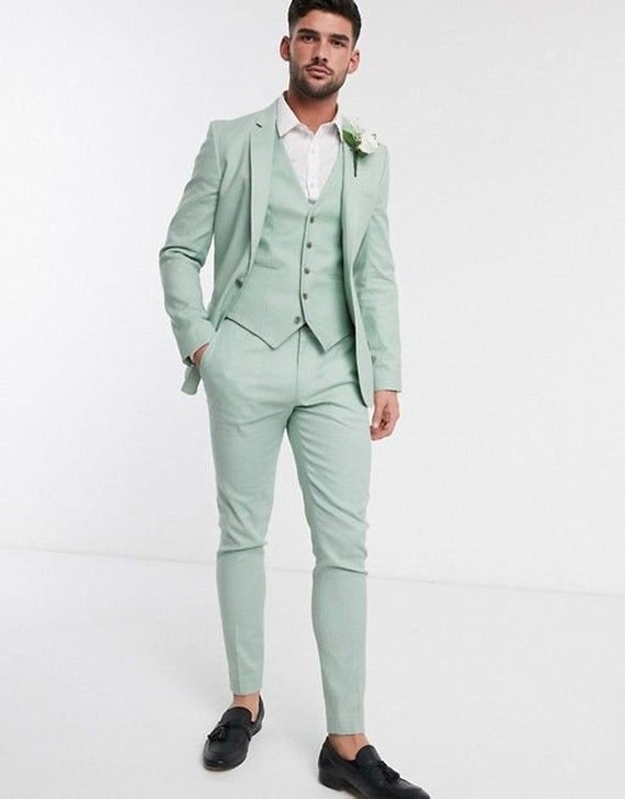 Trajes de hombre de 3 piezas trajes verde menta para hombre trajes slim fit trajes elegantes trajes de cena trajes de novio de boda a medida