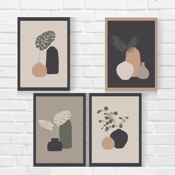 Boho Leaf Art Prints: Geometric Terracotta Decor (Digital Download)-