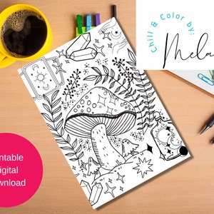 Magic Mushroom Digital Printable Coloring Page-Witchy Coloring Page-Magical Coloring Page- Instant Download Coloring Page-Adults and Kids
