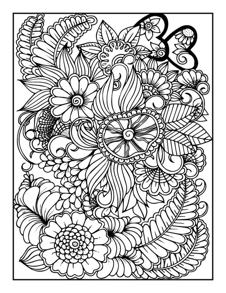 5 Floral Coloring Pages/adults/digital Download 1 - Etsy