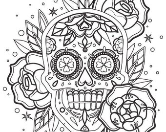 5 Sugar Skull Coloring Pages/Adult Coloring Pages/Digital Download