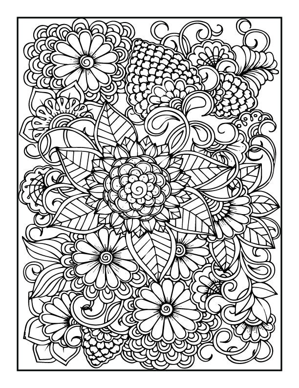 5 Floral Coloring Pages/adults/digital Download 1 - Etsy