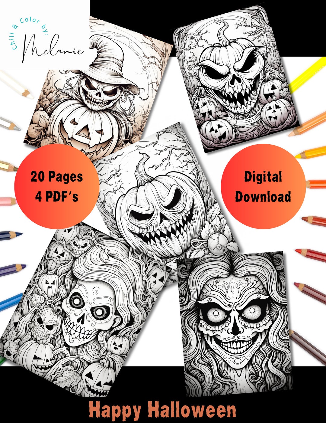 20 Spooky Halloween Coloring Pages for Adults-digital Download Adult ...