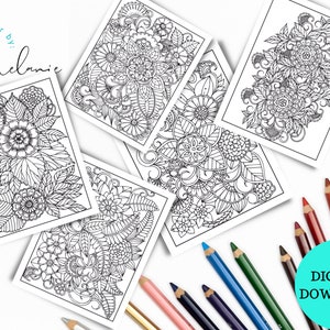 5 Floral Coloring Pages/Adults/Digital Download #3