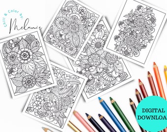 5 Floral Coloring Pages/Adults/Digital Download #3