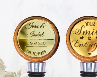 Personalized Wine Stoppers. Wine Stopper Gold Mirror Personalized Gift for Newly Engaged Couple. Unique Wine stopper and opener beer.  Gift