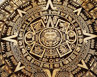 Aztec Calendar Engraved On Wood Sign. Aztec Calender Wall Art