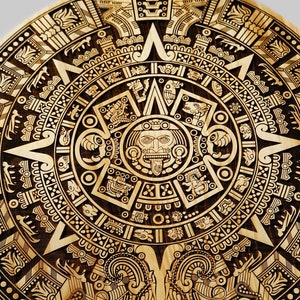 Aztec Calendar Engraved On Wood Sign. Aztec Calender Wall Art