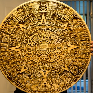 Aztec Calendar Engraved On Wood Sign. Aztec Calender Wall Art image 5