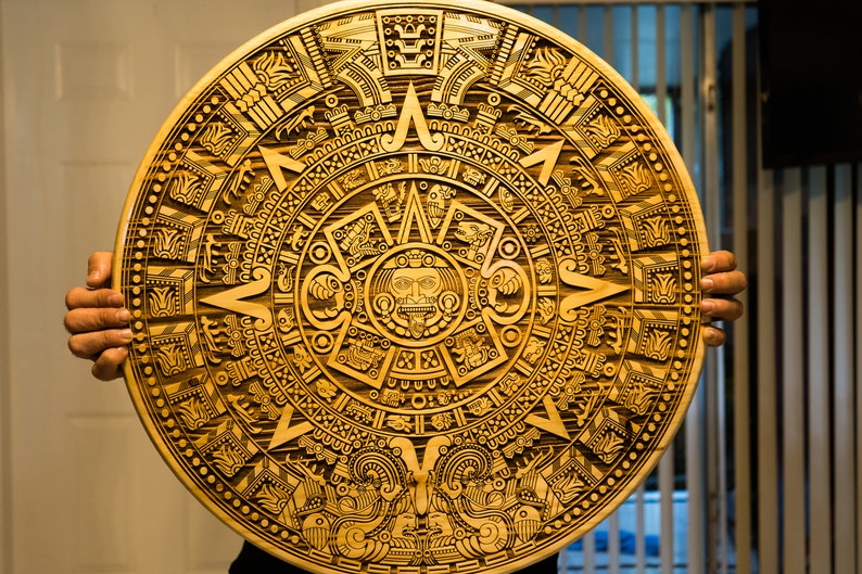 Aztec Calendar Engraved On Wood Sign. Aztec Calender Wall Art image 5