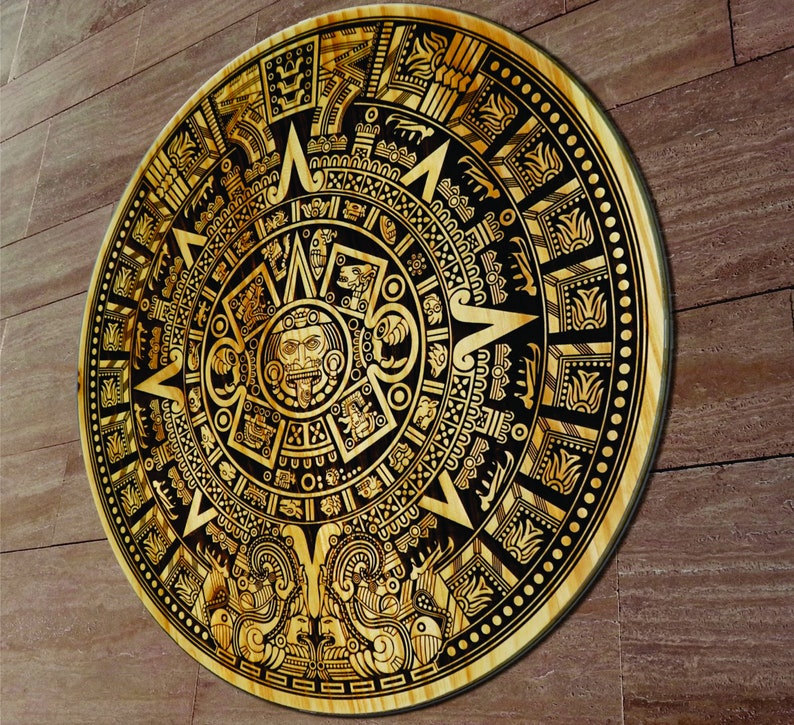 Aztec Calendar Engraved On Wood Sign. Aztec Calender Wall Art image 10