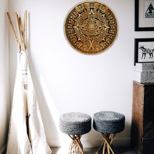 Aztec Calendar Engraved On Wood Sign. Aztec Calender Wall Art image 2