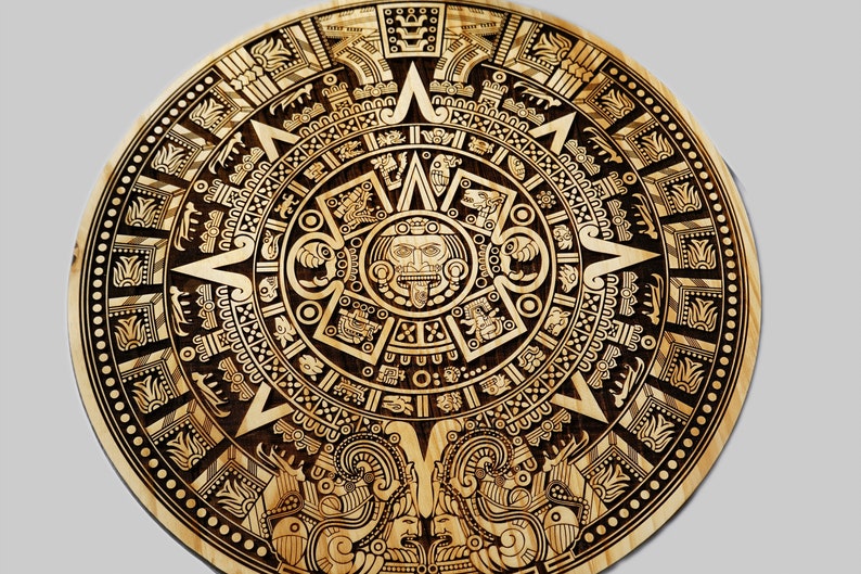 Aztec Calendar Engraved On Wood Sign. Aztec Calender Wall Art image 1