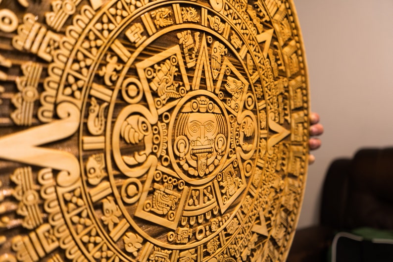 Aztec Calendar Engraved On Wood Sign. Aztec Calender Wall Art image 6