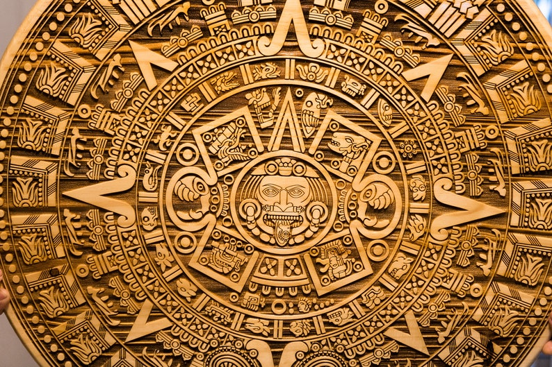 Aztec Calendar Engraved On Wood Sign. Aztec Calender Wall Art image 3