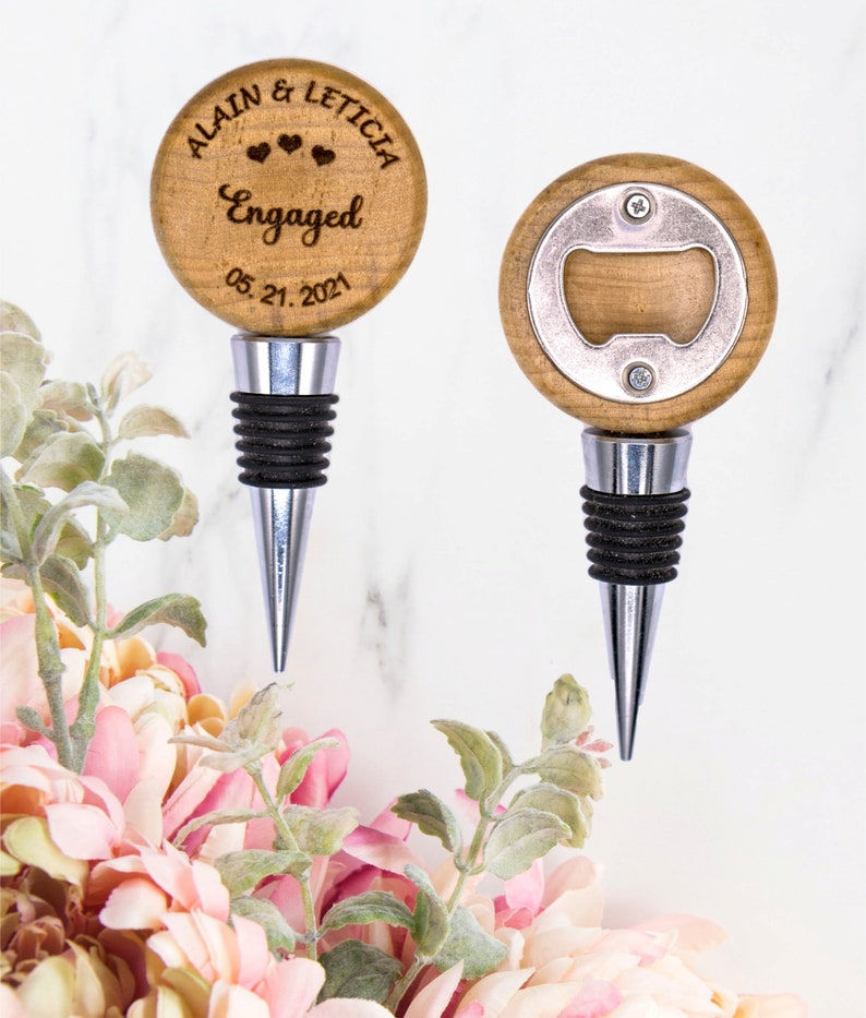 Personalized Wine Stoppers. Wine Stopper Gold Mirror Personalized Gift for Newly Engaged Couple. Unique Wine stopper and opener beer. Gift image 8