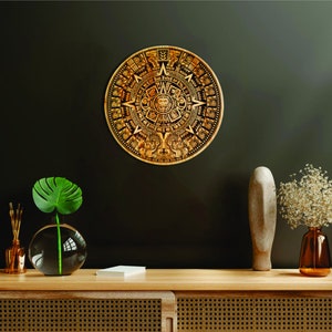 Aztec Calendar Engraved On Wood Sign. Aztec Calender Wall Art image 7