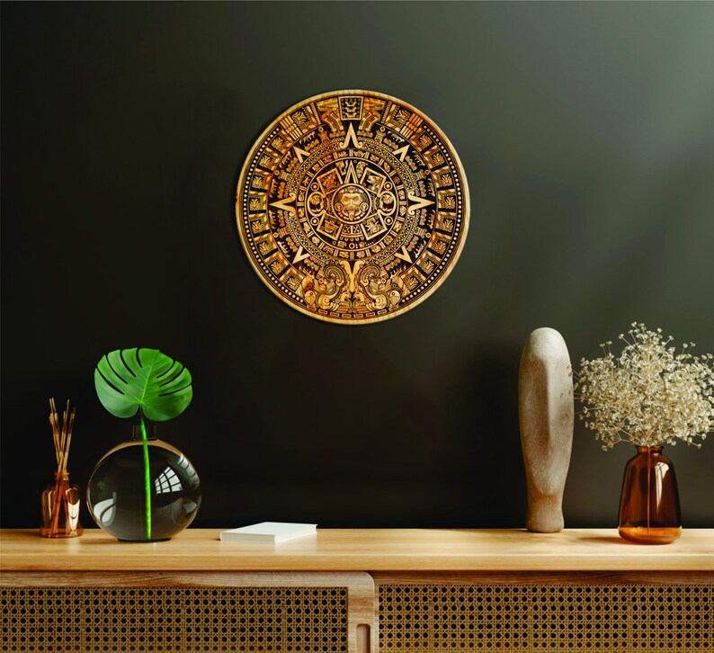 Aztec Calendar Engraved On Wood Sign. Aztec Calender Wall Art image 7