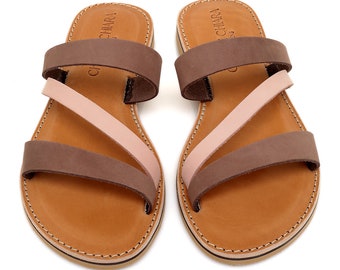 Handmade Greek Leather Sandals, Two Strap Nubuck Summer Shoes