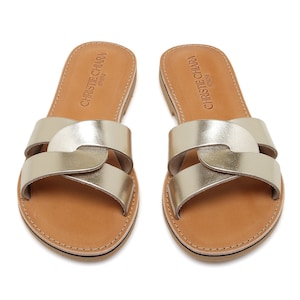 Special Offer,Best Gold Slides, Gold Sandals, Women Leather Sandals, Gold Leather Slides, Italian Leather Shoes, Luxury Sandals