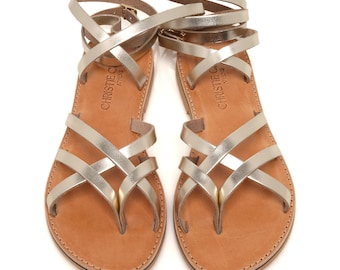 Handmade Gold Strappy Leather Sandals, Greek Gladiator Sandal