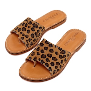 Animal Print Sandals, Luxury Sandals, Leopard Sandals, Women Sandals, Summer Shoes,  Leather Sandals , Sandals Women, Greek Sandals, Slip-on