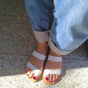 Handmade White Leather Sandals | Greek Flat Sandals for Women | Minimal Summer Shoes | Comfortable Strappy Sandals