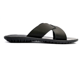 Handmade Black Leather Men's Sandals, Greek Style