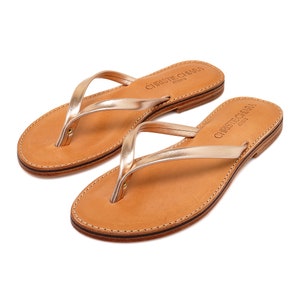 Handmade Rose Gold Leather Flip Flops – Greek Minimalist Sandals for Women | Summer Beach Shoes
