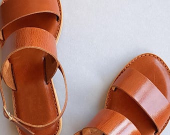 Handmade Brown Leather Sandals | Greek Minimal Summer Shoes | Flat Comfortable Sandals for Women