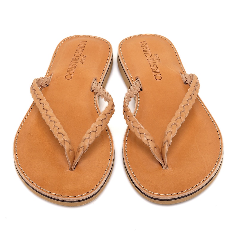 Tan Flip Flops, Tan Leather Flip Flops, Women Flip Flops, Strappy