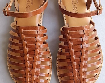 Handmade Woven Leather Sandals – Greek Boho Summer Sandals for Women | Flat Minimal Style