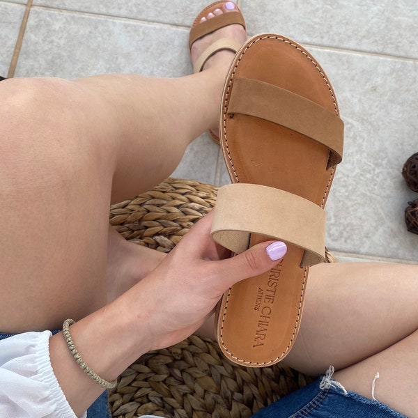 Two Strap Sandals, Women  Sandals, Leather Greek Sandals,Real leather Shoes, Summer Shoes,  Comfort Shoes, Brown Sandals, Strappy Sandals.