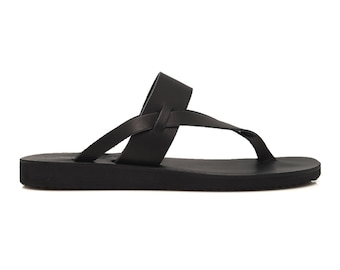 Handmade Black Leather Men's Sandals, Greek Flip Flops