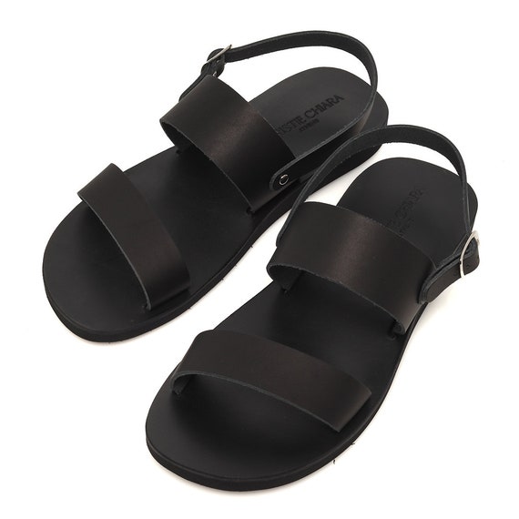 Handmade Black Leather Mens Sandals – Greek Strappy Summer  display picture 3