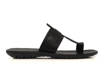 Handmade Black Leather Men's Flip Flops, Greek Sandals
