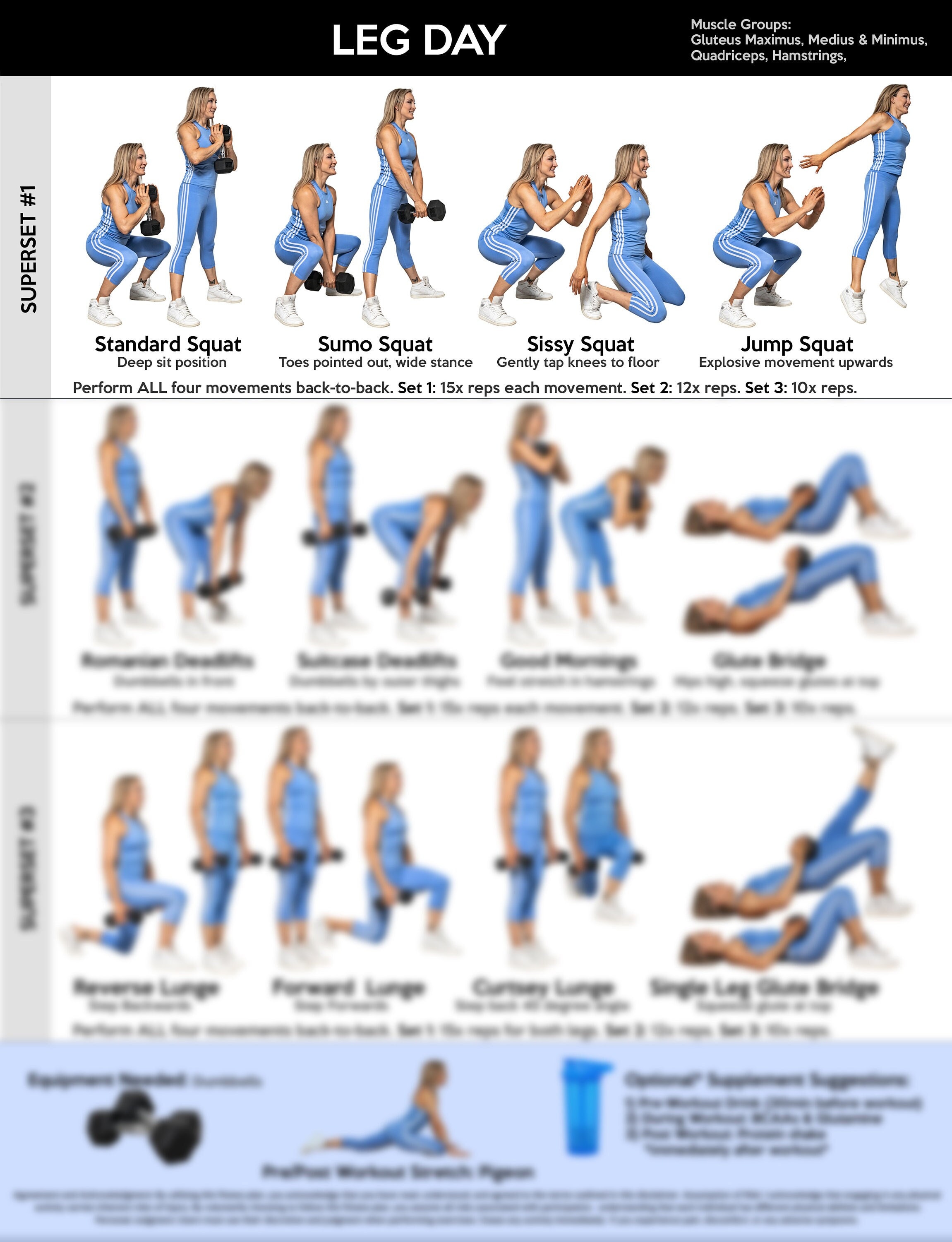 Leg Day Workout Hypertrophy Training Etsy