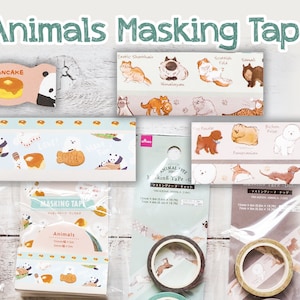 Fita Washi de animais fofos | Conjunto de 2 | Gatos, Cães, Sobremesas, Comida, Urso Polar, Panda | Daiso | Álbum de recortes, decorativo, confecção de cartões, diário