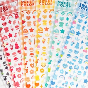 Couleur Petit Sweet | Feuille d'autocollants scintillants | Mini stickers colorés et décoratifs | Daiso | Fabriqué au Japon | Journalisation, scrapbooking