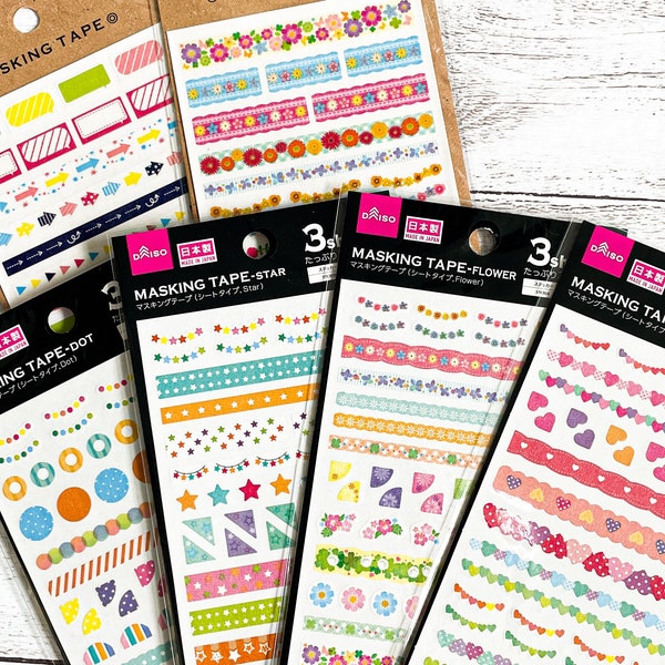 Made in Japan Masking Stickers for Schedules, Notebooks and Journals | Arrow, Flower, Dots, Star, Heart | Daiso | 3 sheets