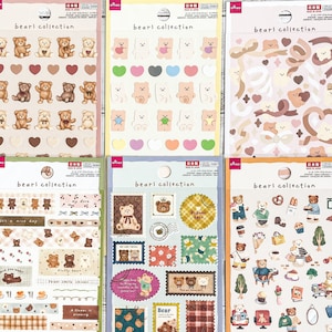 Collection Bears|Tampon, coeur, ruban, ruban adhésif, café, sortie| Feuille d'autocollants | Daiso | Fabriqué au Japon | Tenir un journal, Agenda, Scrapbook, Cahier