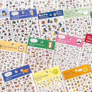 Daily and Annual Event Schedule Stickers | Gold Foil Details | Made in Japan | Pine Book |Cat, Dog, Quokka, Shoebill, Panda, Otter, Hedgehog