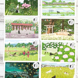 Cartes postales japonaises Tabineko d'été | chats voyageant au cours des quatre saisons du Japon | Toshinori Mori | Fabriqué au Japon | Décoration, Cartes