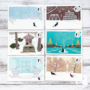 Cartes postales japonaises Tabineko d'hiver | chats voyageant au cours des quatre saisons du Japon | Toshinori Mori | Fabriqué au Japon | Décoration, Cartes