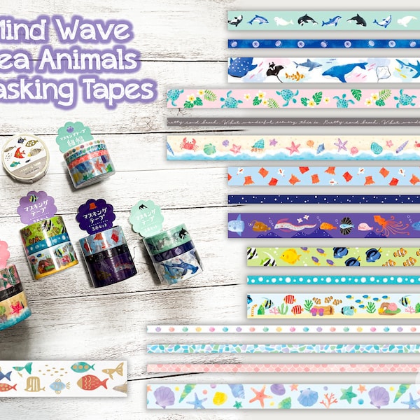 Mind Wave Sea Animals Masking Tape Set | Seaside, Ocean, Deep Ocean, Fish, Shells | Mind Wave|Scrapbooking, Decorative, Cardmaking,Journal
