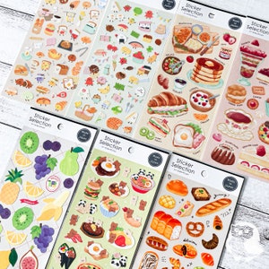 Selectie voedselstickers | Gemaakt in Japan | Picknick, broodje, ontbijt, lunch, brood, dessert, fruit | GAIA Co Ltd | Dagboek, plakboek, kaarten