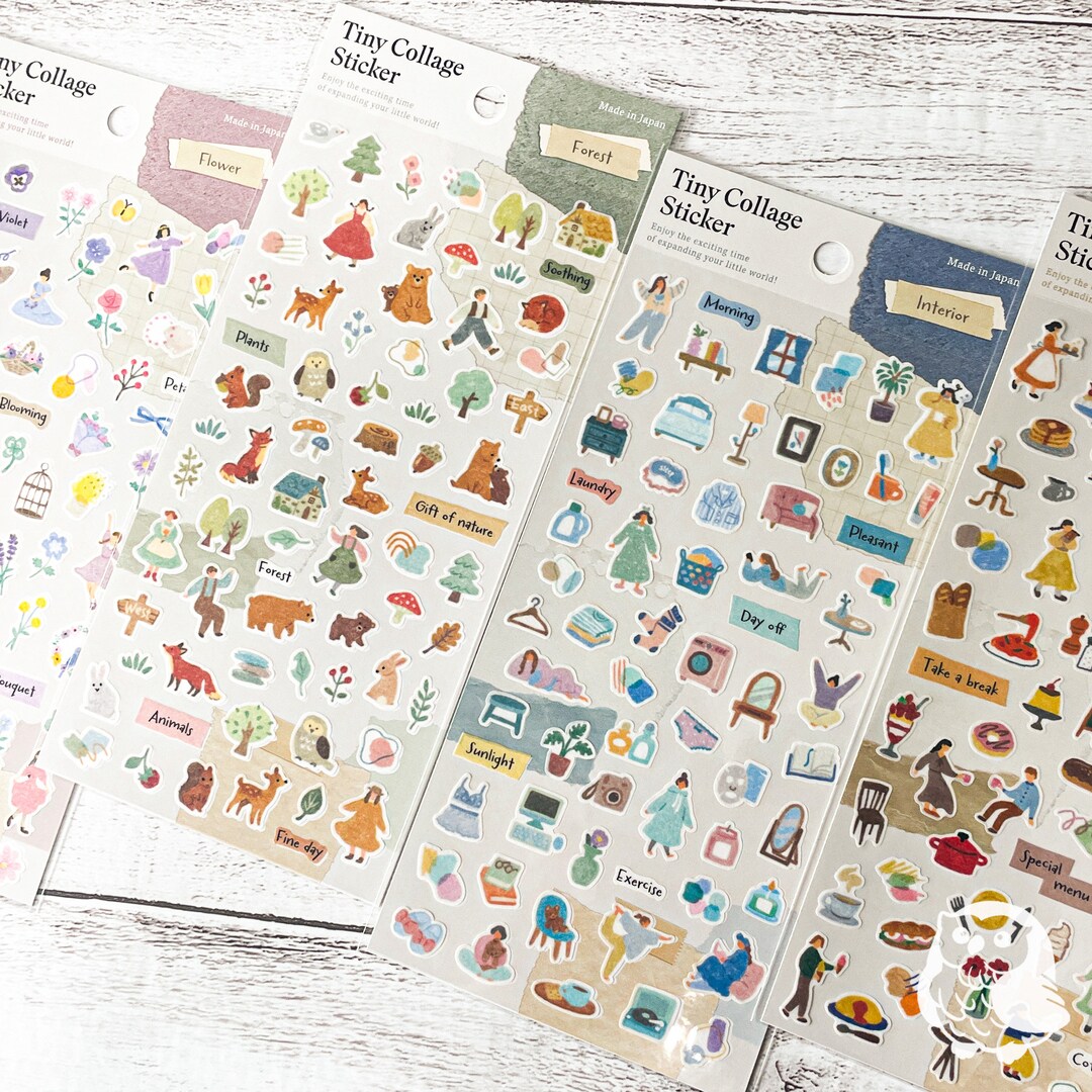 Spring Collage Stickers Tiny Collage Sticker Sheet | Flower, Forest, Interior, Cafe |GAIA Co ...