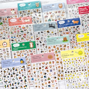 Adesivos de programação de eventos diários e anuais | Detalhes em folha de ouro | Feito no Japão | Livro de pinho | Gato, cachorro, Quokka, Shoebill, Panda, Lontra, Ouriço