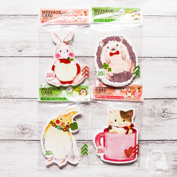 Japanese Animal Message Card | Rabbit, Hedgehog, Bird, Cat | Daiso | Card Gifting, Decorative, Journaling, Messaging, Cute Cards