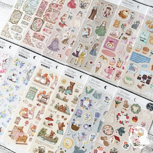Belle sélection d'autocollants floraux| jardin, pique-nique, chien, chat, goûter, lapin, ours, ferme | GAIA Japon | Fabriqué au Japon| Décoration